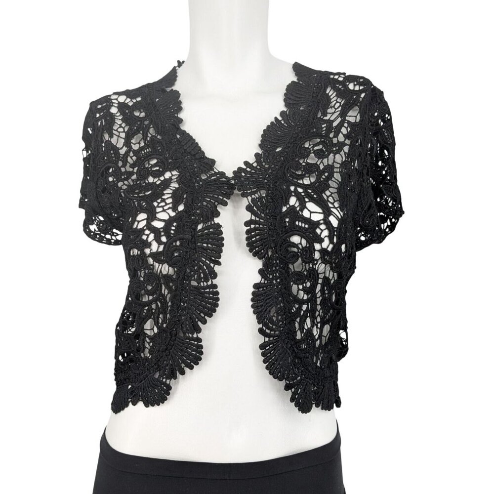Sheer Lace Bolero Cardigan Crochet Open Front Boho Goth Y2K Romantic Chic Size S